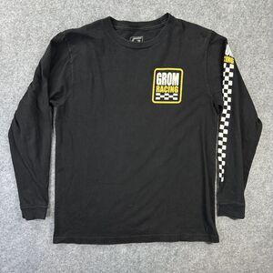 Grom Racing Shirt Womens Large Black Long Sleeve Checkered Flag Graphic Tee